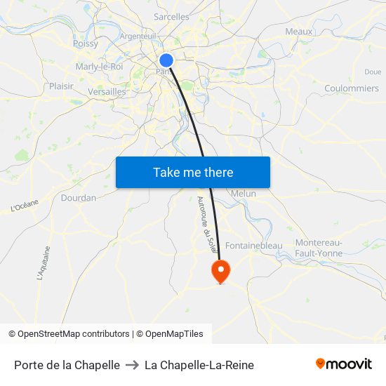 Porte de la Chapelle to La Chapelle-La-Reine map
