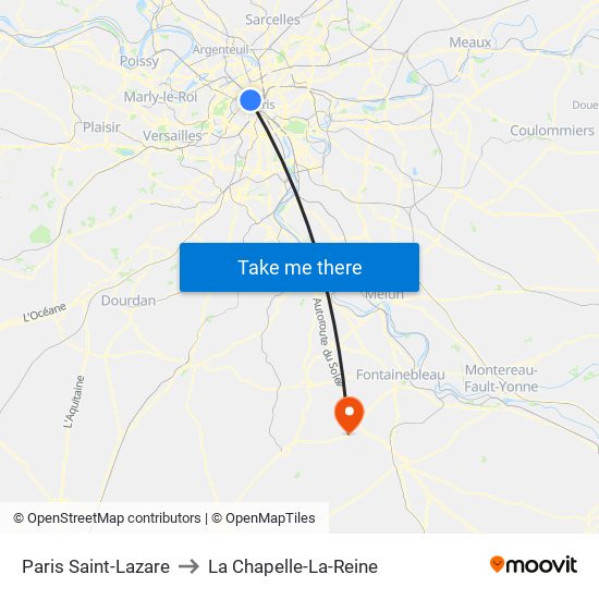 Paris Saint-Lazare to La Chapelle-La-Reine map