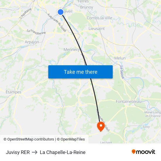 Juvisy RER to La Chapelle-La-Reine map