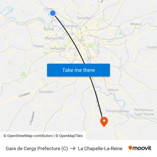 Gare de Cergy Préfecture (C) to La Chapelle-La-Reine map