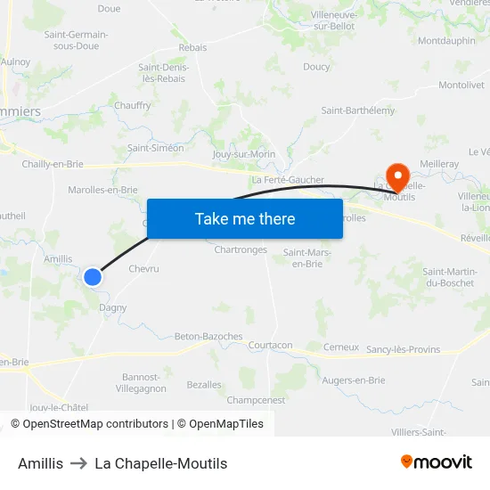 Amillis to La Chapelle-Moutils map
