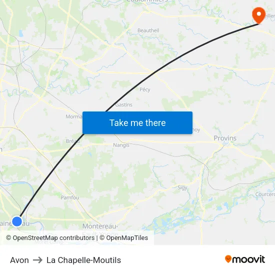 Avon to La Chapelle-Moutils map
