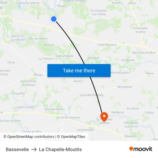 Bassevelle to La Chapelle-Moutils map