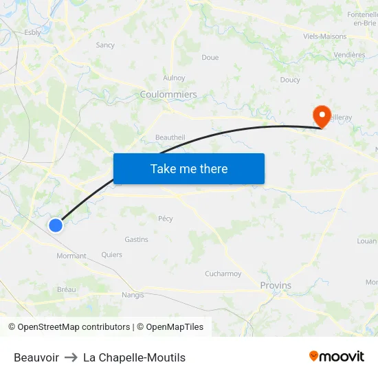 Beauvoir to La Chapelle-Moutils map
