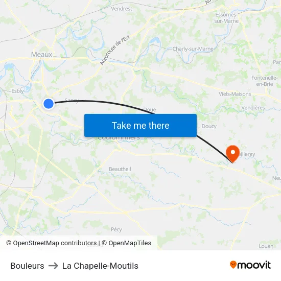 Bouleurs to La Chapelle-Moutils map