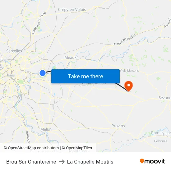 Brou-Sur-Chantereine to La Chapelle-Moutils map