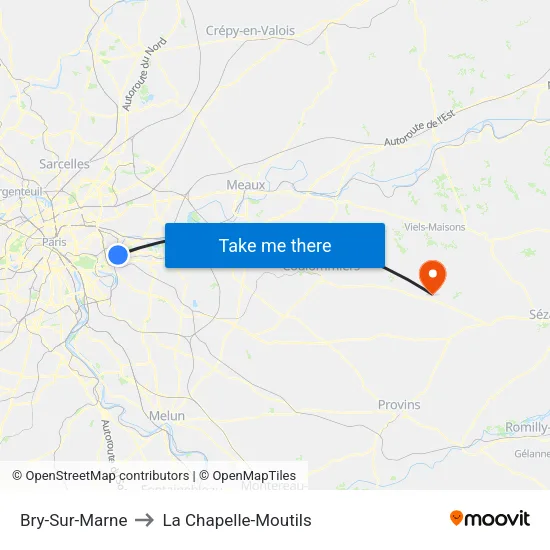 Bry-Sur-Marne to La Chapelle-Moutils map