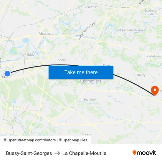 Bussy-Saint-Georges to La Chapelle-Moutils map