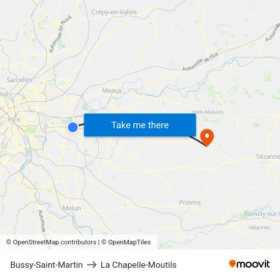 Bussy-Saint-Martin to La Chapelle-Moutils map