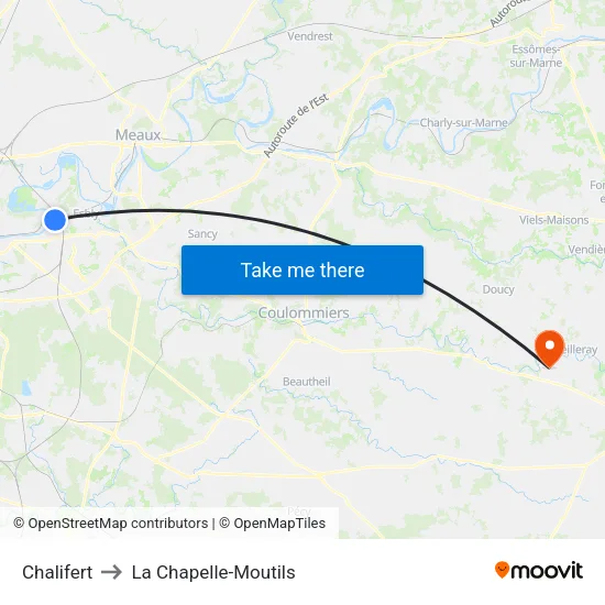 Chalifert to La Chapelle-Moutils map