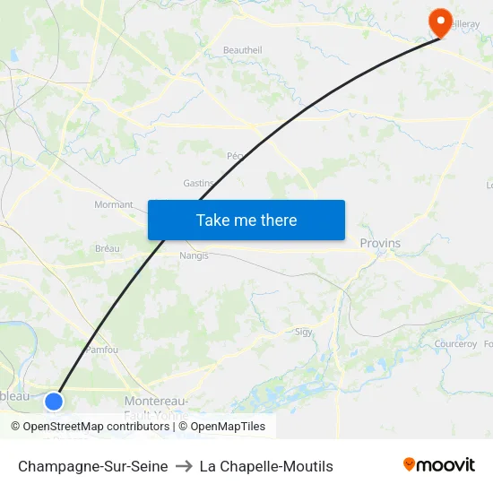 Champagne-Sur-Seine to La Chapelle-Moutils map