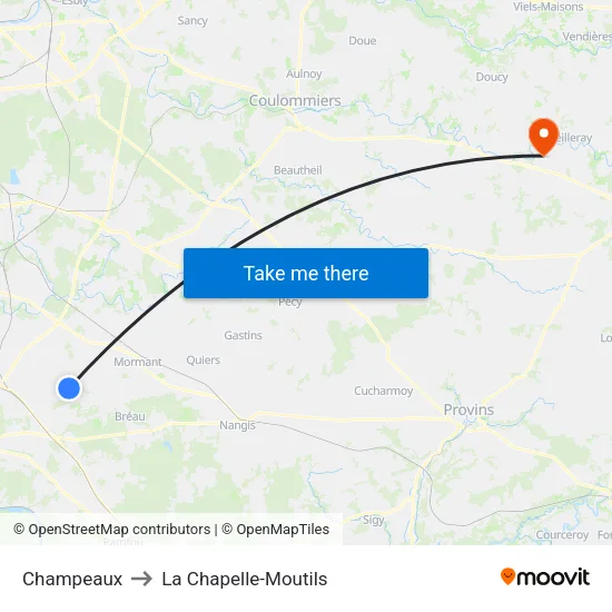 Champeaux to La Chapelle-Moutils map