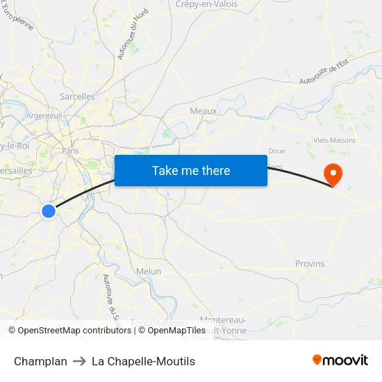 Champlan to La Chapelle-Moutils map