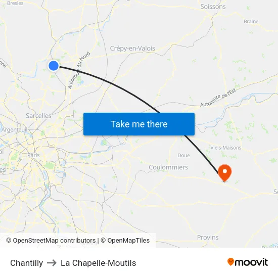 Chantilly to La Chapelle-Moutils map