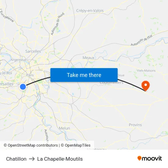 Chatillon to La Chapelle-Moutils map