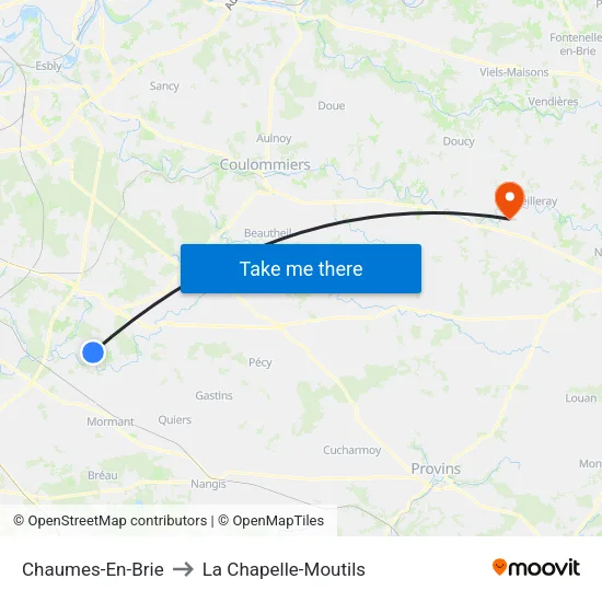 Chaumes-En-Brie to La Chapelle-Moutils map