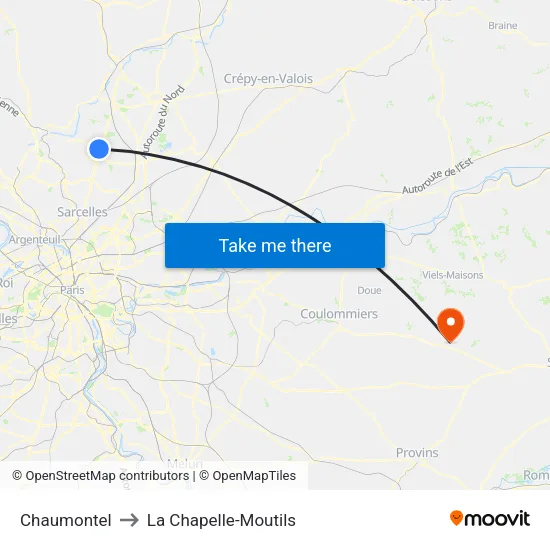 Chaumontel to La Chapelle-Moutils map