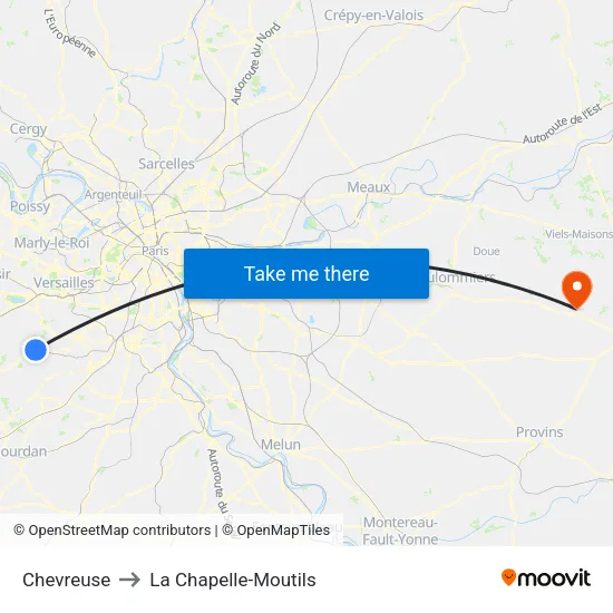 Chevreuse to La Chapelle-Moutils map