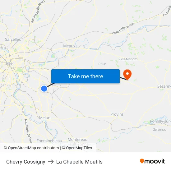 Chevry-Cossigny to La Chapelle-Moutils map