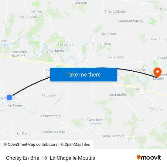 Choisy-En-Brie to La Chapelle-Moutils map