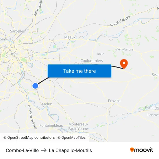 Combs-La-Ville to La Chapelle-Moutils map