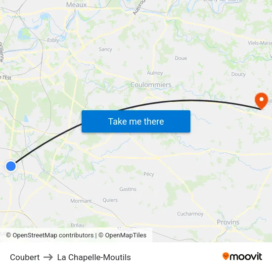 Coubert to La Chapelle-Moutils map