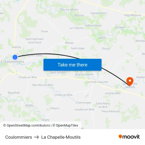 Coulommiers to La Chapelle-Moutils map