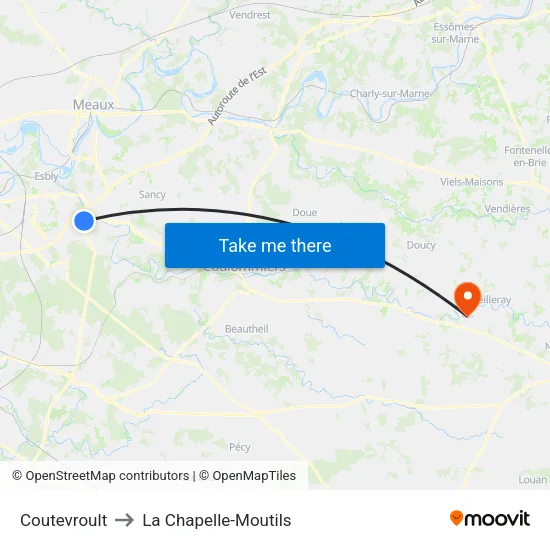 Coutevroult to La Chapelle-Moutils map