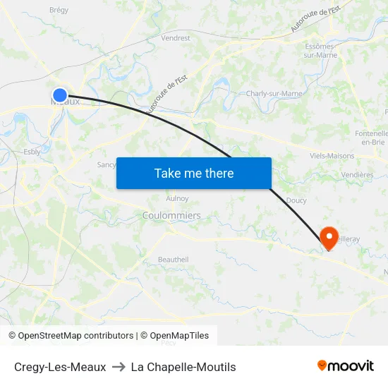 Cregy-Les-Meaux to La Chapelle-Moutils map