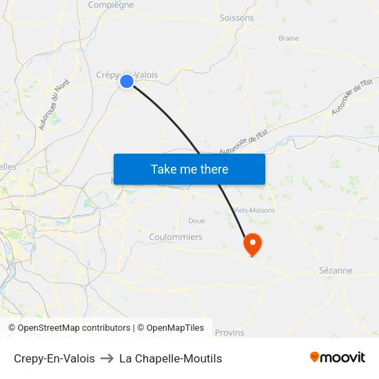 Crepy-En-Valois to La Chapelle-Moutils map