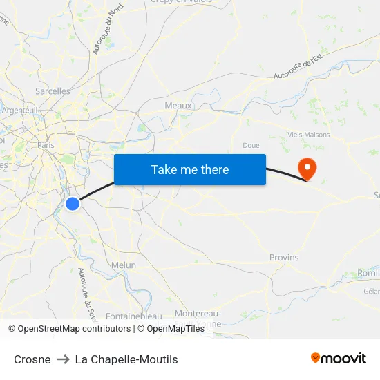 Crosne to La Chapelle-Moutils map