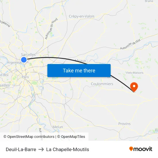 Deuil-La-Barre to La Chapelle-Moutils map