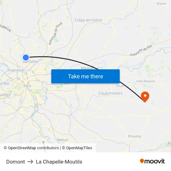 Domont to La Chapelle-Moutils map