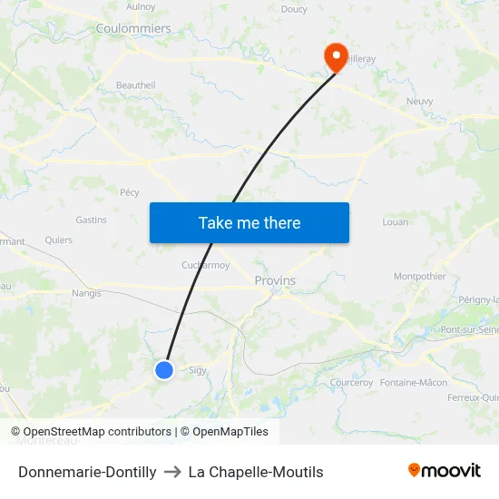 Donnemarie-Dontilly to La Chapelle-Moutils map