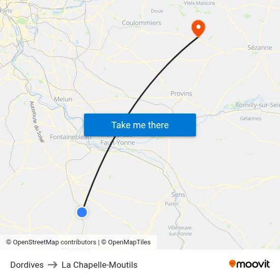 Dordives to La Chapelle-Moutils map