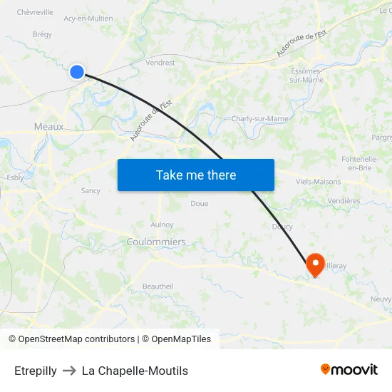 Etrepilly to La Chapelle-Moutils map