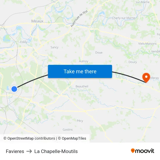 Favieres to La Chapelle-Moutils map