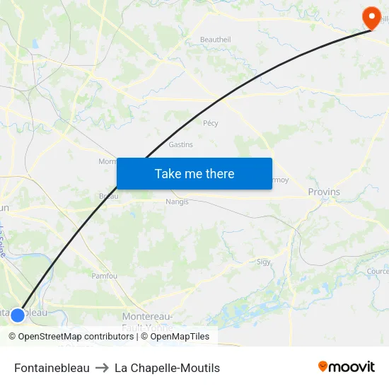 Fontainebleau to La Chapelle-Moutils map