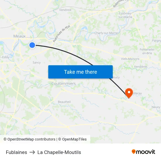 Fublaines to La Chapelle-Moutils map