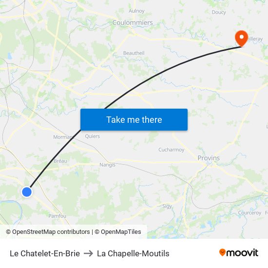 Le Chatelet-En-Brie to La Chapelle-Moutils map