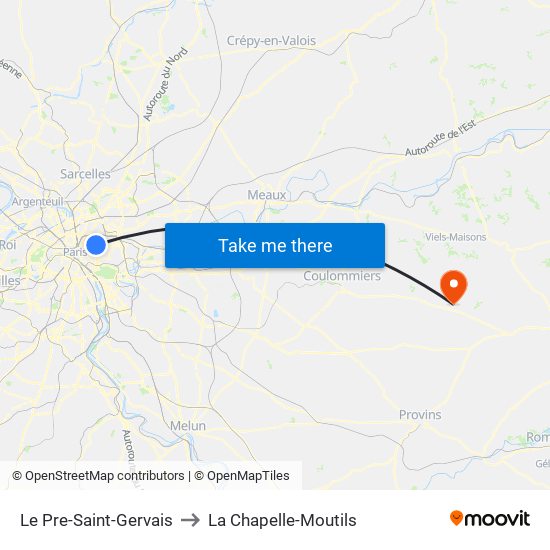 Le Pre-Saint-Gervais to La Chapelle-Moutils map