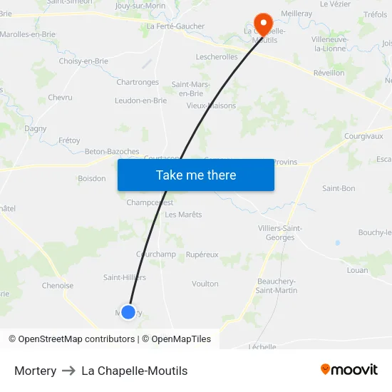 Mortery to La Chapelle-Moutils map