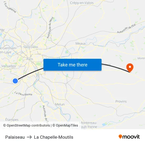 Palaiseau to La Chapelle-Moutils map