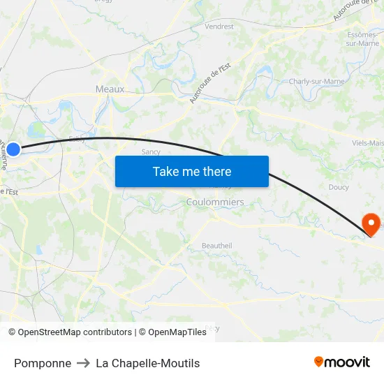 Pomponne to La Chapelle-Moutils map