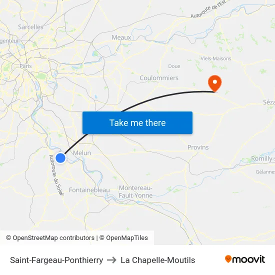 Saint-Fargeau-Ponthierry to La Chapelle-Moutils map