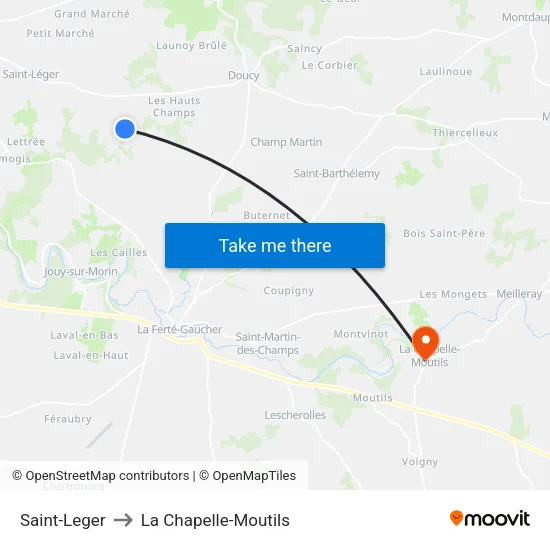 Saint-Leger to La Chapelle-Moutils map