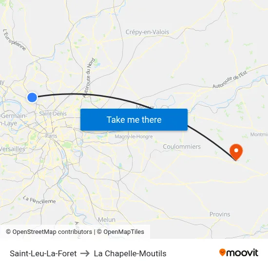 Saint-Leu-La-Foret to La Chapelle-Moutils map