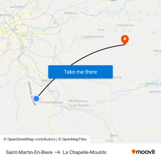 Saint-Martin-En-Biere to La Chapelle-Moutils map