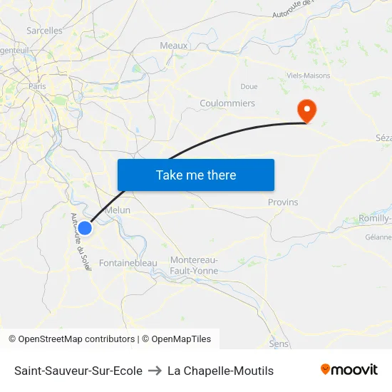 Saint-Sauveur-Sur-Ecole to La Chapelle-Moutils map
