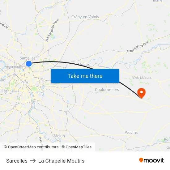 Sarcelles to La Chapelle-Moutils map